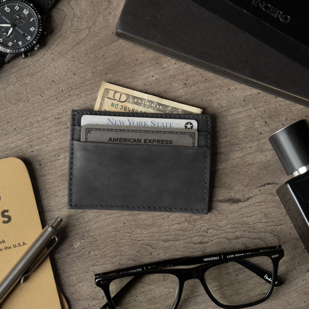The Minimalist Leather Card Holder - Black Matte